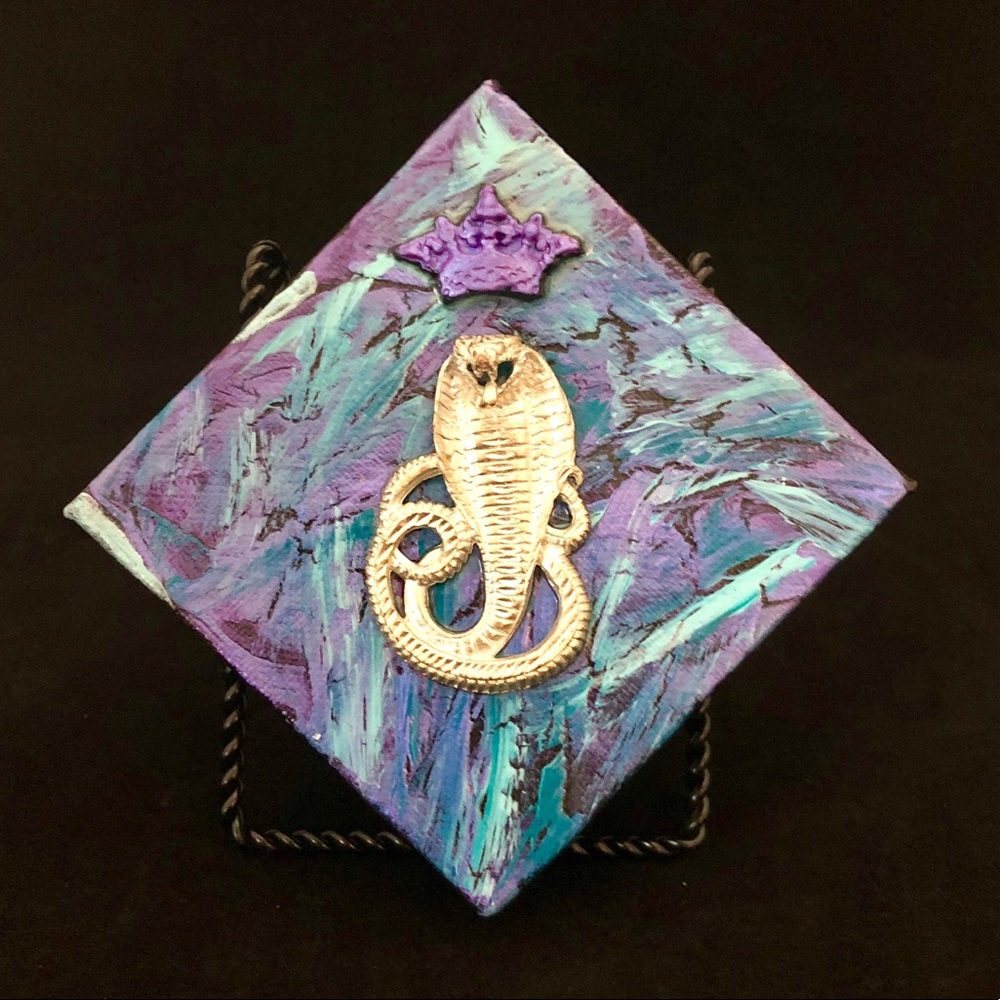 King Cobra Mixed Media Canvas Art 4" X 4"